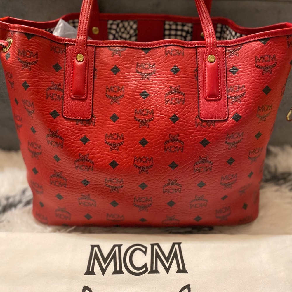 AUTHENTIC red MCM purse with pouchette